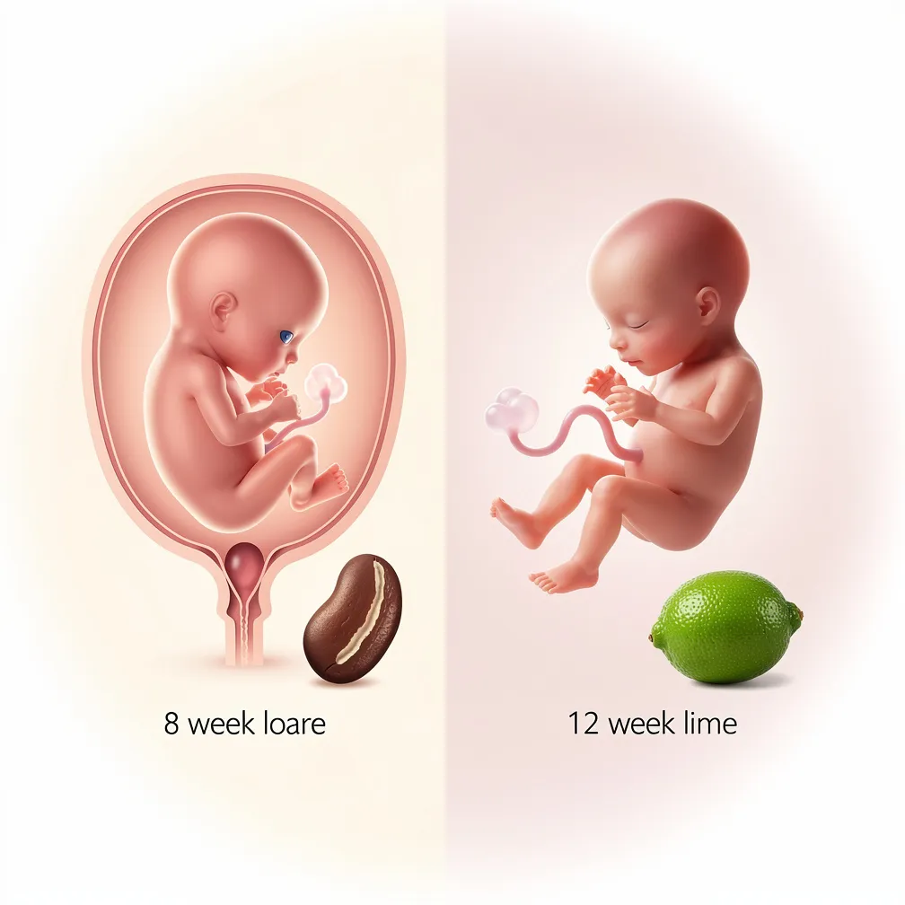 First trimester fetal growth milestones Fetal development size comparison during the first trimester, week 8 to week 12