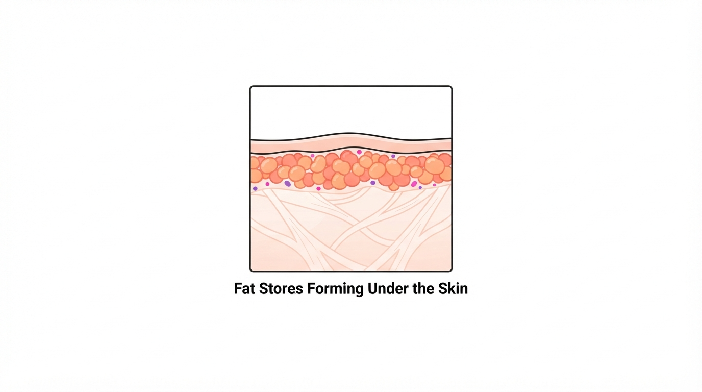 Week 17: Fat Stores Begin Developing Diagram showing fat stores beginning to develop under a fetus's skin at 17 weeks pregnant