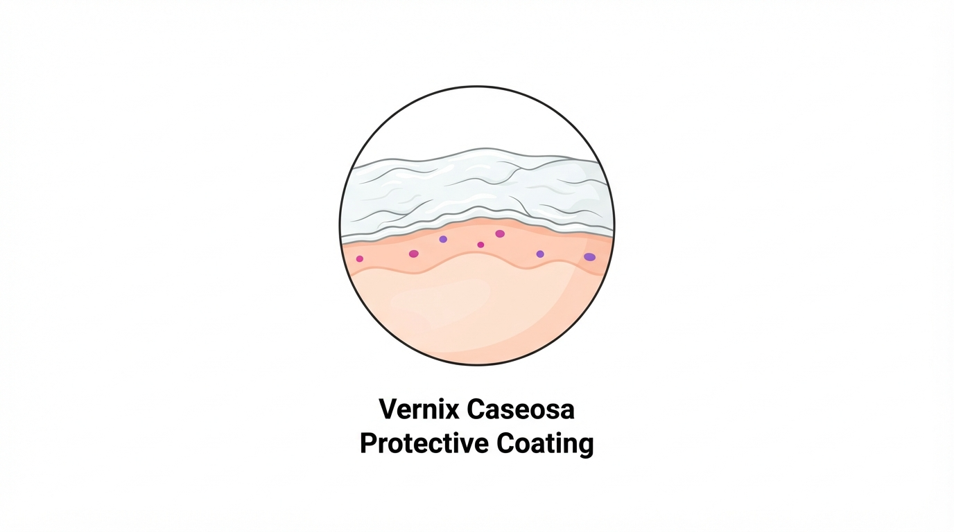 Diagram showing a waxy vernix caseosa coating forming on a fetus's skin at 19 weeks pregnant