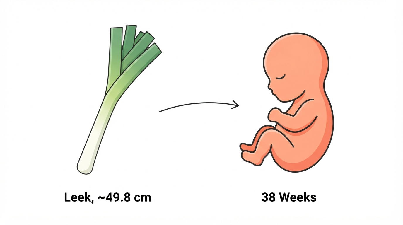 Diagram comparing a leek to a 38 week fetus, showing the lungs and brain still fine-tuning ahead of birth
